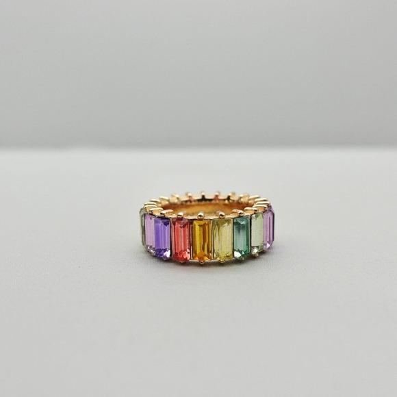 Sugarfix Baublebar Ring Cocktail Rainbow Multicolor Crystal Eternity Band Size 8 - Picture 9 of 12